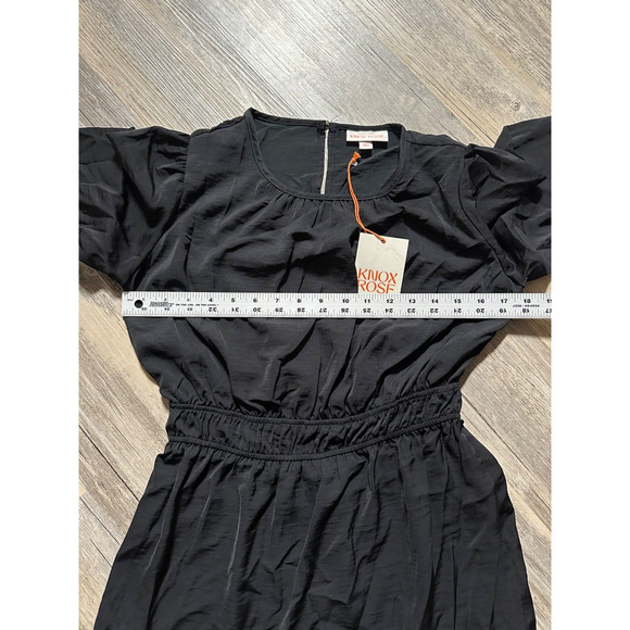 Knox Rose Women's Long Sleeve Satin Dress Black Size XS Bubble Sleeve LBD - Picture 3 of 6